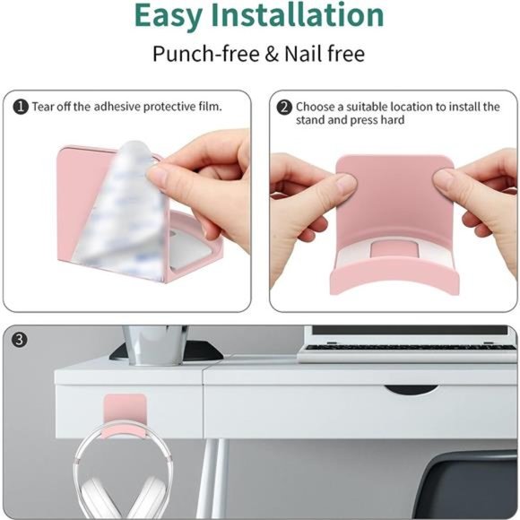 Headphone Stand Headset Holder -Adhesive Gaming Headphone Hanger Hook Desk Mount - Picture 6 of 6